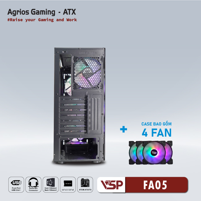 CASE VSP GAMING FA05- Black + 4Fans Led